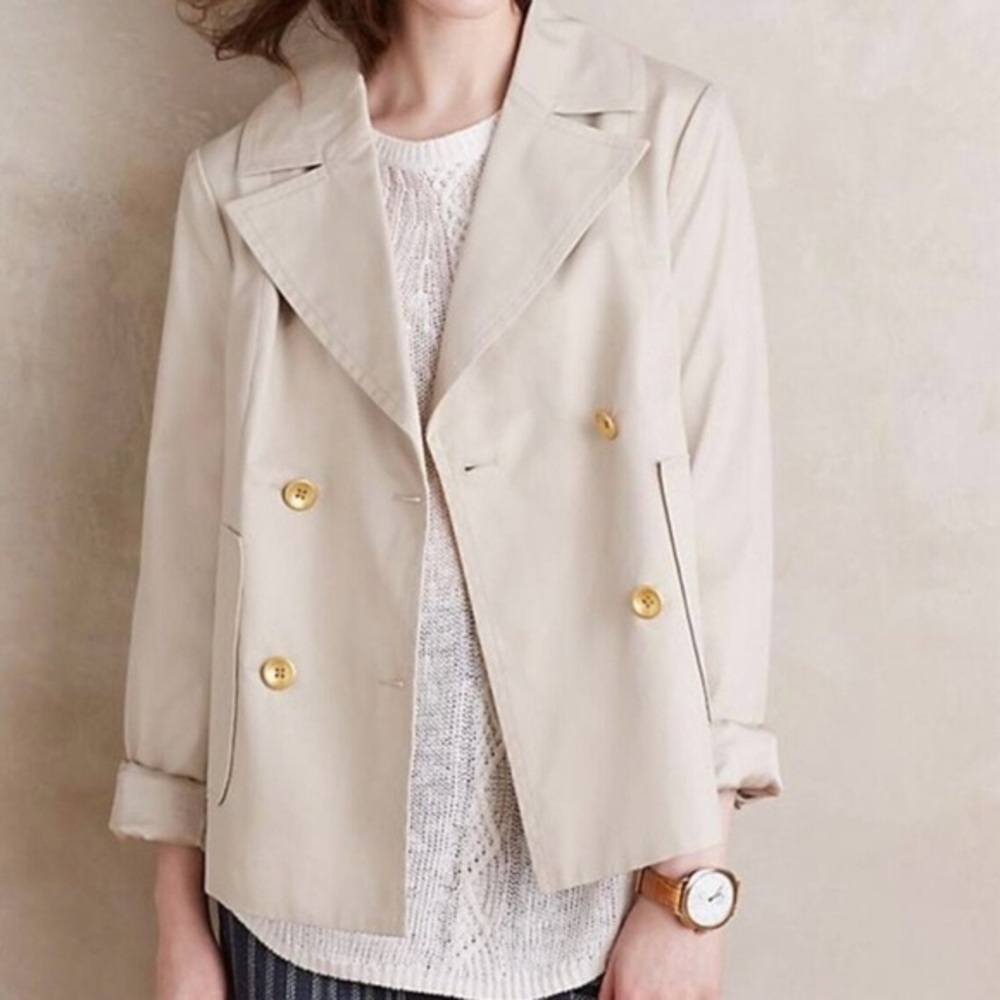 Anthropologie ~Cartonnier, “Alderly”Double Breasted Mini Trench Women’s Size 4